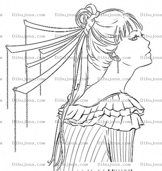Dibujo para colorear Dibujo De Peinado De Senorita Con Cadenitas Para Pintar Y Colorear