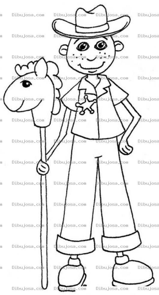 Dibujo para colorear Dibujo De Nino Vaquerito Con Su Caballo De Palo Para Pintar Y Colorear