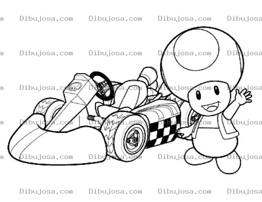 Dibujo para colorear Dibujo De Honguito Con Su Carrito De Mario Kart Para Pintar Y Colorear Mariokarts