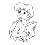 Dibujo para colorear Dibujo De La Sirenita Sosteniendo Una Tabla Para Pintar Y Colorear