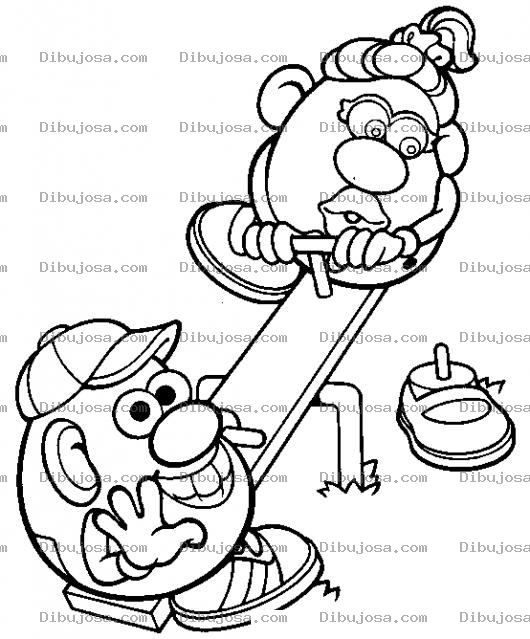 Dibujo para colorear Dibujo Del Senor Cara De Papa Y La Senora Cara De Papa En Un Subibaja Para Pintar Y Colorear