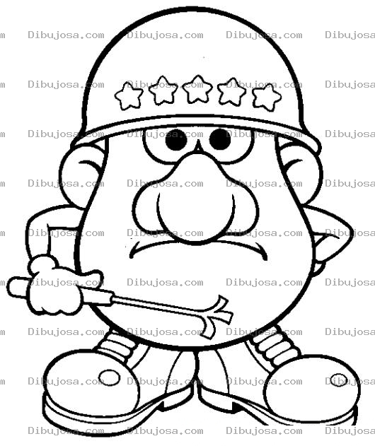 Dibujo para colorear Dibujo Del Senor Cara De Papa Con Casco De Militar Para Pintar Y Colorear