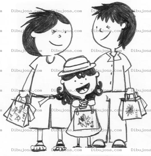 Dibujo para colorear Dibujo De Familia De Compras Para Pintar Y Colorear Mama Papa E Hija