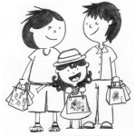 Dibujo para colorear Dibujo De Familia De Compras Para Pintar Y Colorear Mama Papa E Hija