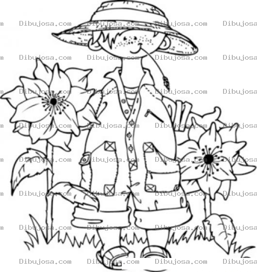 Dibujo para colorear Dibujo De Nino En Jardin Para Pintar Y Colorear Jardinerito Cuidando Flores