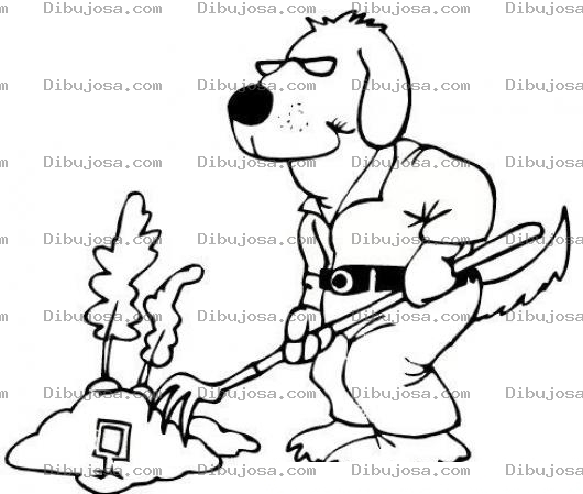 Dibujo para colorear Dibujo De Perro Plantando Un Arbolito Para Pintar Y Colorear Perro Jardinero