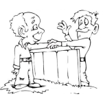 Dibujo para colorear Dibujo De Vecinos Platicando En Una Verja Para Pintar Y Colorear Hombres Dandose La Mano Sobre Una Cerca