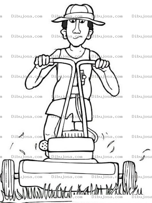 Dibujo para colorear Dibujo De Hombre En Pantaloneta Podando La Grama Para Pintar Y Colorear Maquina Podadora