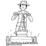 Dibujo para colorear Dibujo De Hombre En Pantaloneta Podando La Grama Para Pintar Y Colorear Maquina Podadora