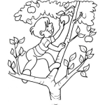 Dibujo para colorear Nino Cortando Manzanas En Arbol De Manzanas Para Pintar Y Colorear
