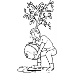Dibujo para colorear Dibujo De Un Hombre Plantando Un Arbolito En El Suelo Para Pintar Y Colorear