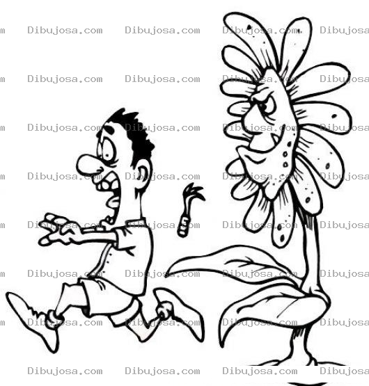 Dibujo para colorear Dibujo De Un Hombre Espantado Y Huyendo De Una Flor Mala Para Pintar Y Colorear
