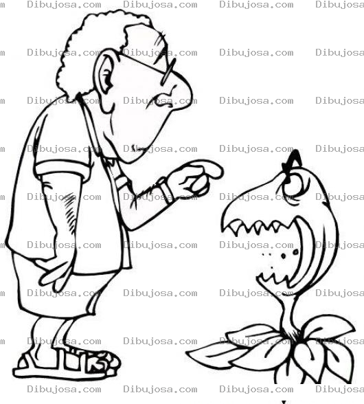 Dibujo para colorear Dibujo De Abuelito Con Planta Carnivora Para Pintar Y Colorear