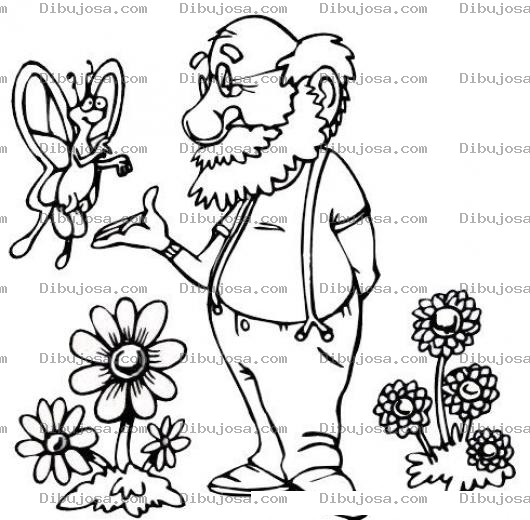 Dibujo para colorear Dibujo De Mariposa Con Un Viejito Para Pintar Y Colorear Mariposa Y Viejito En Un Jardin
