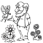 Dibujo para colorear Dibujo De Mariposa Con Un Viejito Para Pintar Y Colorear Mariposa Y Viejito En Un Jardin