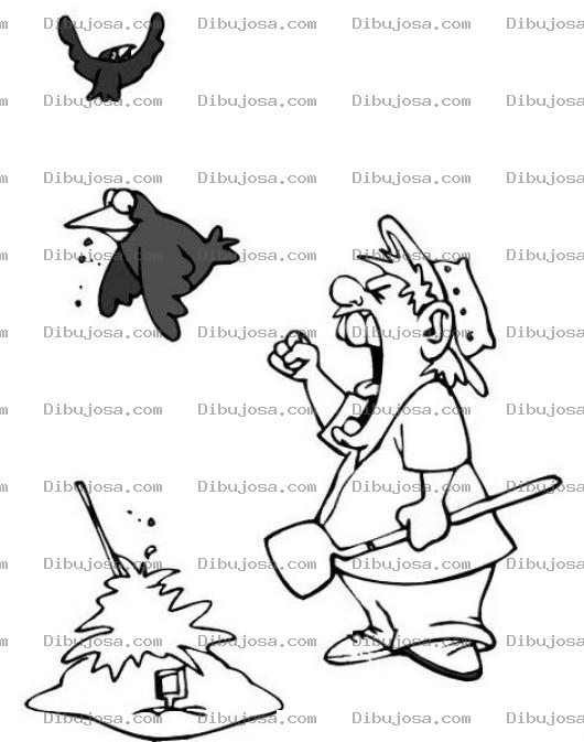 Dibujo para colorear Dibujo De Popeada De Pajaro Para Pintar Y Colorear Pajaros Cagando Sobre Una Siembra