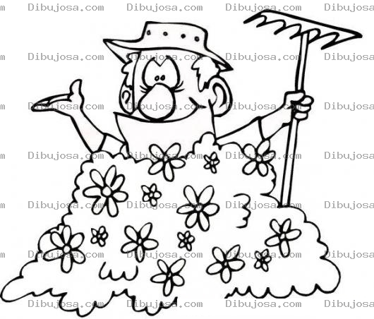 Dibujo para colorear Dibujo De Un Jardinero Metido En Un Matorral Para Pintar Y Colorear Hombre Escondio Dentro De Un Arbusto
