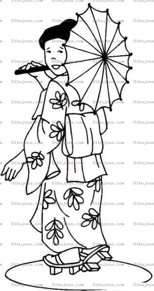 Dibujo para colorear Dibujo De Chinita Con Sombrilla Y Kimono Para Colorear Y Pintar