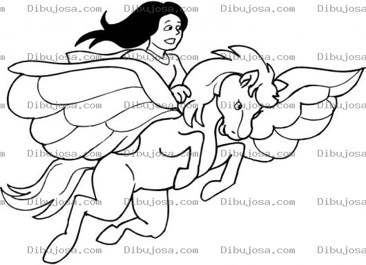 Dibujo para colorear Dibujo De Muchacho Volando En Un Caballo Con Alas Para Pintar Y Colorear