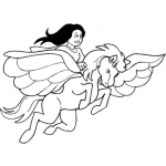 Dibujo para colorear Dibujo De Muchacho Volando En Un Caballo Con Alas Para Pintar Y Colorear