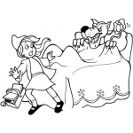 Dibujo para colorear Caperucita Y El Lobo En La Cama De La Abuelita Para Pintar Y Colorear Lobo Feroz mala hoja