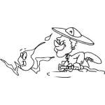 Dibujo para colorear Dibujo De Bombero Corriendo Detras De Una Llama De Fuego Para Pintar Y Colorear