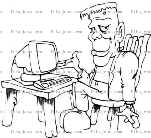 Dibujo para colorear Dibujo De Frankenstein Con Una Computadora Navegando Por Internet Para Colorear Y Pintar