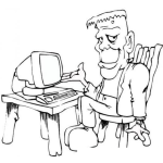 Dibujo para colorear Dibujo De Frankenstein Con Una Computadora Navegando Por Internet Para Colorear Y Pintar