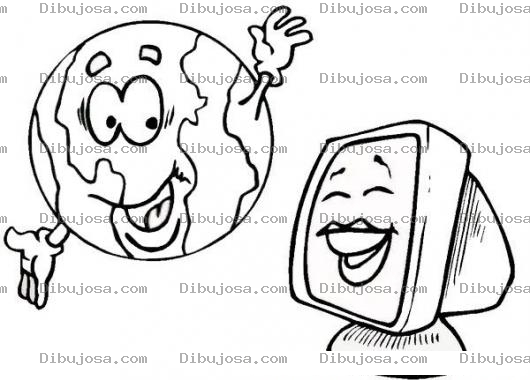 Dibujo para colorear Dibujo De La Tierra Y La Computadora Para Pintar Y Colorear