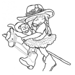 Dibujo para colorear nina con un caballito para pintar