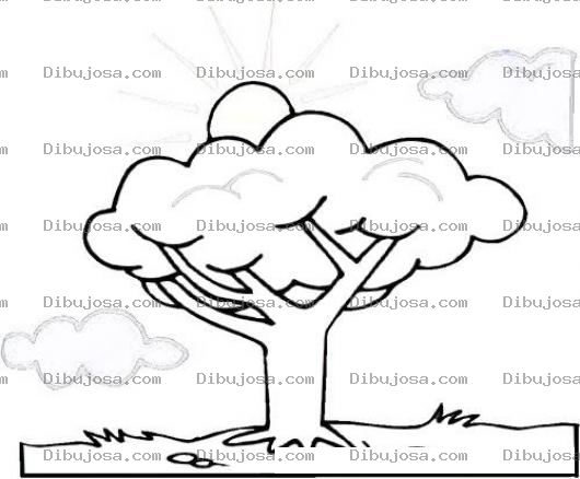 Dibujo para colorear Dibujo De Arbol Con Sol Y Nubes Para Pintar Y Colorear