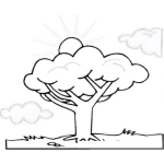 Dibujo para colorear Dibujo De Arbol Con Sol Y Nubes Para Pintar Y Colorear