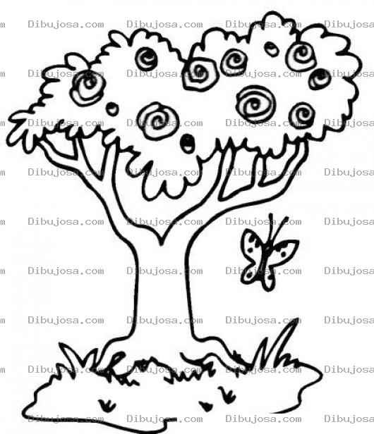 Dibujo para colorear Dibujo De Arbol Con Rosas Y Una Mariposa Para Pintar Y Colorear