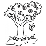 Dibujo para colorear Dibujo De Arbol Con Rosas Y Una Mariposa Para Pintar Y Colorear