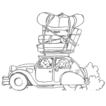 Dibujo para colorear Dibujo En Familia De Vacaciones Viajando En Un Carro Lleno De Maletas Para Pintar Y Colorear