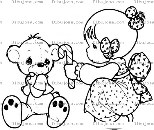 Dibujo para colorear Dibujo De Precious Moments De Una Nina Regalando Un Basto De Caramelo Navideno A Un Osito Tedy Para Pintar Y Colorear