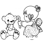Dibujo para colorear Dibujo De Precious Moments De Una Nina Regalando Un Basto De Caramelo Navideno A Un Osito Tedy Para Pintar Y Colorear