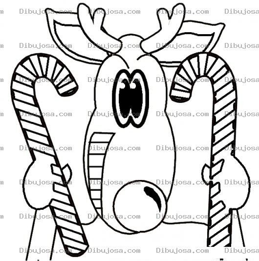 Dibujo para colorear Dibujo De Reno Con Dulces De Bastones De Navidad Para Pintar Y Colorear