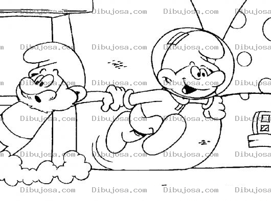 Dibujo para colorear Dibujo De Pitufo Astronauta Jalando A Papa Pitufo Para Pintar Y Colorear