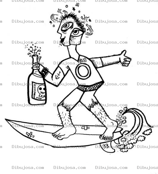 Dibujo para colorear Dibujo De Surfista Ebrio Para Pintar Y Colorear