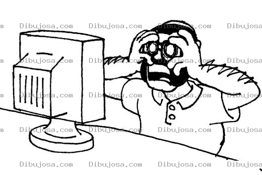 Dibujo para colorear Dibujo De Hombre Horrorizado Frente A La Computadora Para Pintar Y Colorear