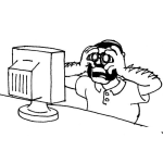 Dibujo para colorear Dibujo De Hombre Horrorizado Frente A La Computadora Para Pintar Y Colorear