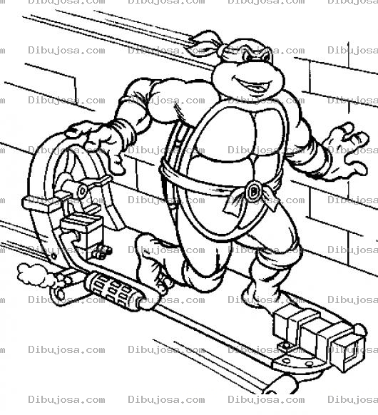 Dibujo para colorear Dibujo De Tortuga Ninja En Patineta Para Pintar Y Colorear