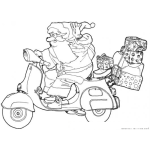 Dibujo para colorear Dibujo De Santa Claus Repartiendo Regalos En Motoneta Para Pintar Y Colorear