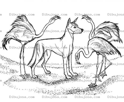 Dibujo para colorear Dibujo De Perro Adoptado Por Flamingos Rosados Para Pintar Y Colorear