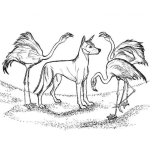 Dibujo para colorear Dibujo De Perro Adoptado Por Flamingos Rosados Para Pintar Y Colorear