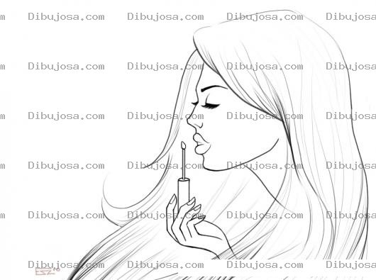 Dibujo para colorear Dibujo De Chica Delineandose Los Labios Con Delineador Labial Para Pintar Y Colorear Muchacha Pintandose Los Labios