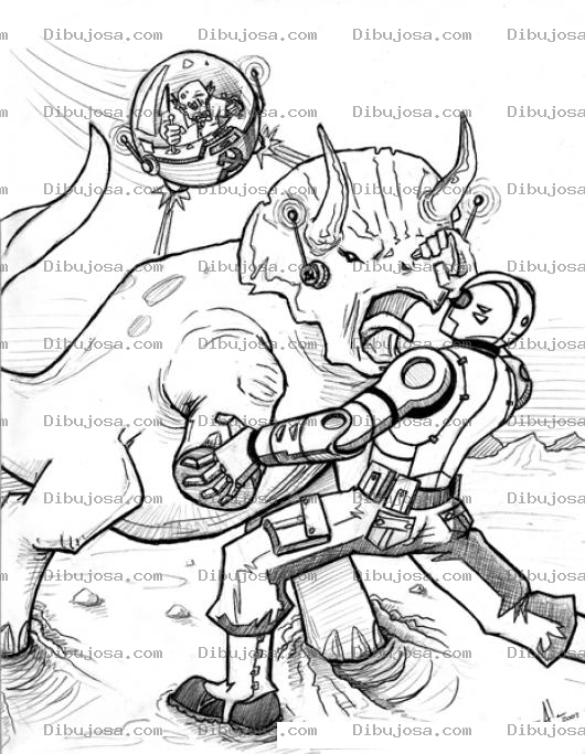 Dibujo para colorear Dibujo De Pelea De Robots Con Un Dinosaurio Para Pintar Y Colorear