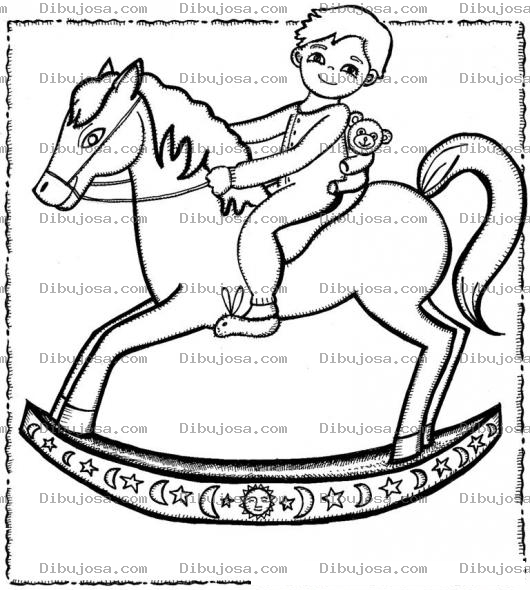 Dibujo para colorear nino montado en un caballo para colorear