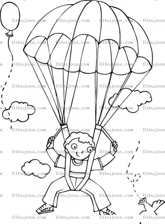 Dibujo para colorear Dibujo De Nino En Paracaidas Para Pintar Y Colorear Chico Paracaidista Suspendido En Alas De Seda